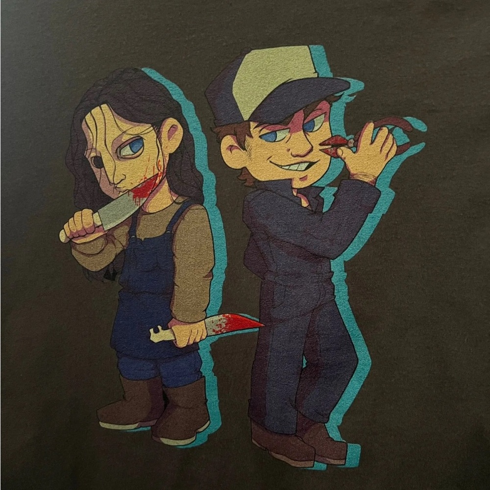 Killer Bae Gray Graphic Tee with Cartoon Characters